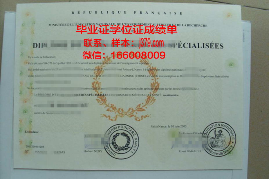 洛林大学南锡国立高等矿业学院博士毕业证书