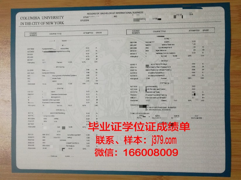 尚贝里大学综合理工学院成绩单